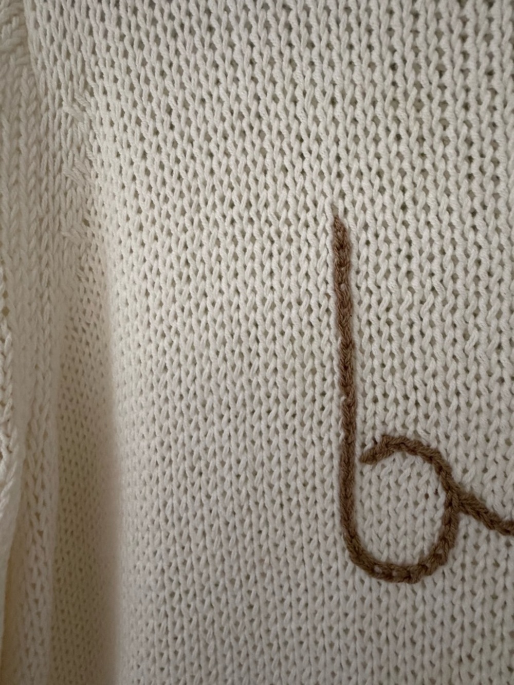 Wooden Ships Off-White Open-Knit Crewneck with Tan 'beach' Script - Picture 3 of 7